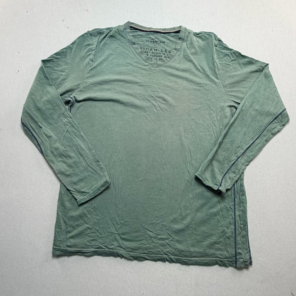 Jeremiah V-Neck Shirt Mens Large Green Excellent Long Sleeve Slub Cotton